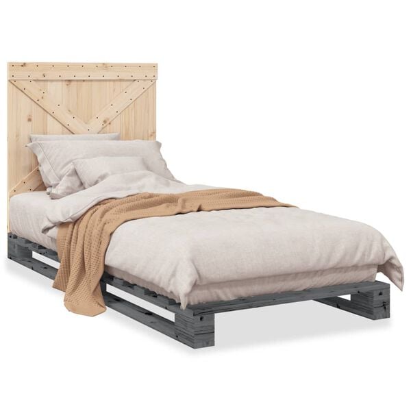 vidaXL Bed Frame without Mattress Grey 90x200 cm Solid Wood Pine