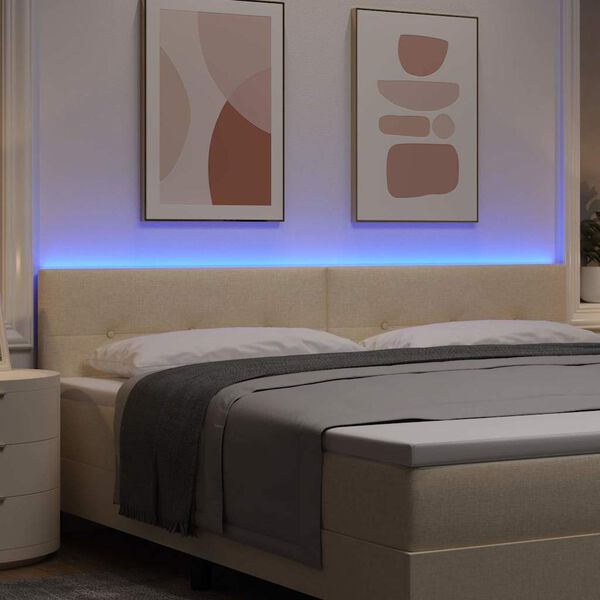 vidaXL LED Headboard with LED Strip Lights Cream 200 cm Polyester