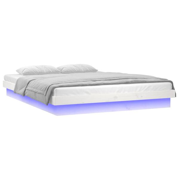 vidaXL LED Bed Frame without Mattress White Super King Solid Wood