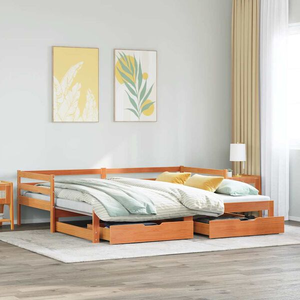 vidaXL Daybed with Trundle&Drawers without Mattress Wax Brown 80x200 cm