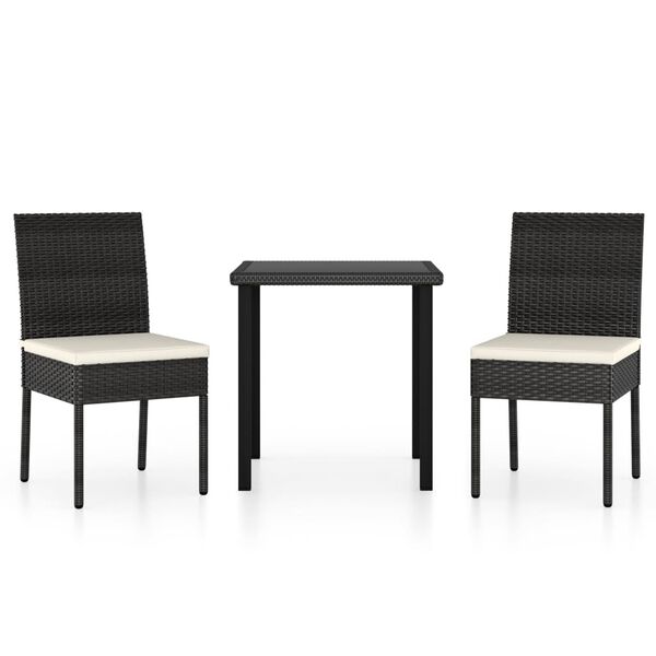 vidaXL 3 Piece Outdoor Dining Set with Cushions Poly Rattan Black