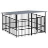 vidaXL Outdoor Dog Kennel with Roof Steel 3,75 m&sup2;