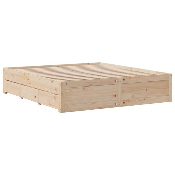 vidaXL Bed Frame without Mattress with Drawers 180x200 cm Super King Solid Wood Pine