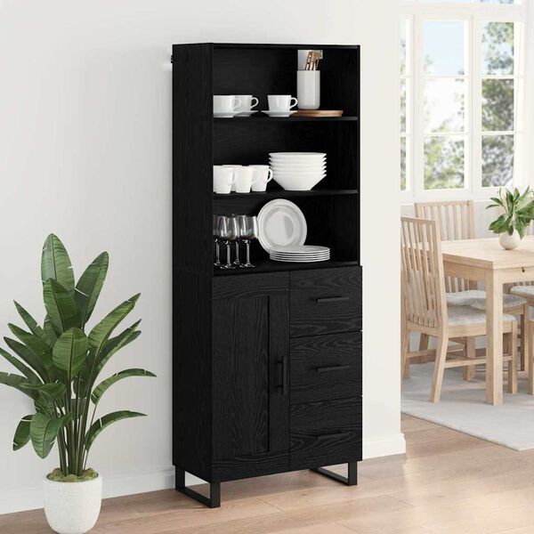 vidaXL Highboard Black Oak 69.5 x 34 x 180 cm Engineered Wood
