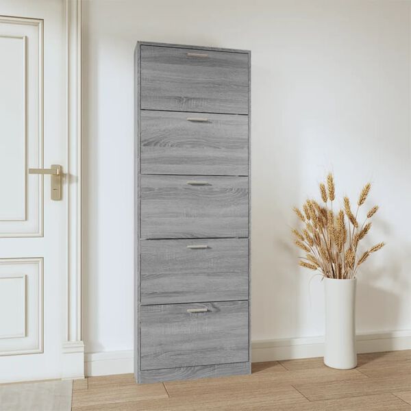 vidaXL Shoe Cabinet Grey Sonoma 59x17x169 cm Engineered Wood