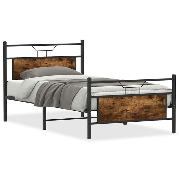 vidaXL Bed Frame without Mattress Smoked Oak 107x203 cm Engineered Wood