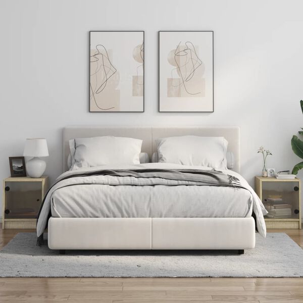 vidaXL Bedside Cabinets with Glass Doors 2 pcs Sonoma Oak 35x37x42 cm