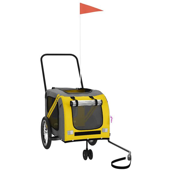 vidaXL Pet Bike Trailer Yellow and Grey Oxford Fabric and Iron