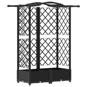 vidaXL Raised Bed with Trellis and Roof Black 124 x 40 x 123 cm PP