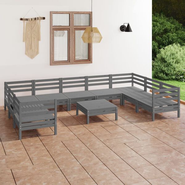 vidaXL 10 Piece Garden Lounge Set Grey Solid Wood Pine