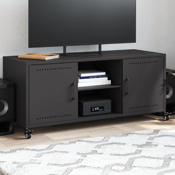 vidaXL TV Cabinet Black 100.5x39x43.5 cm Steel