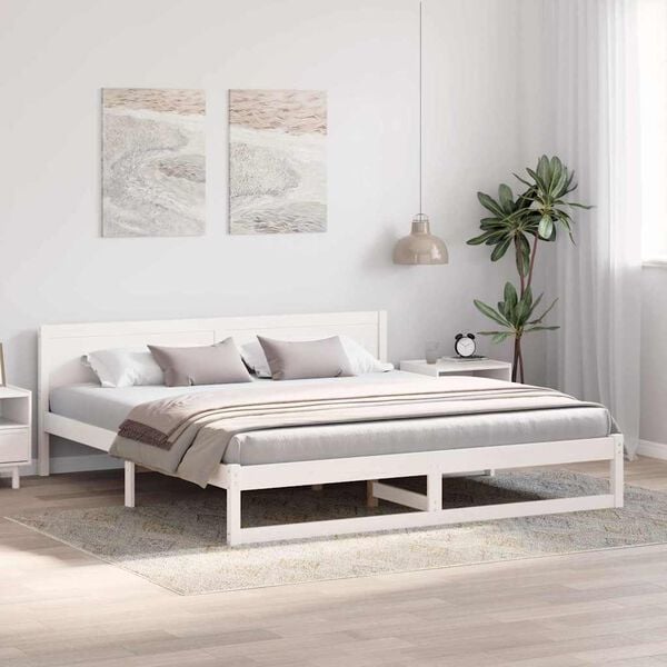 vidaXL Bed Frame with Headboard White 200 x 200 cm Solid Pine Wood