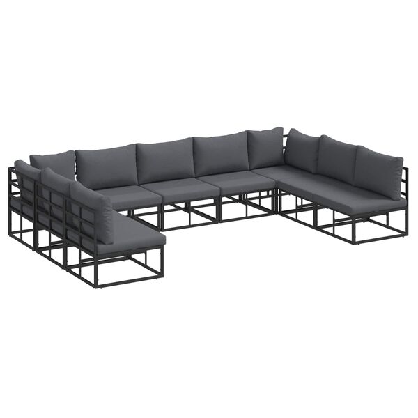 vidaXL Garden Sofa Set with Cushion 9 pcs Black Aluminium