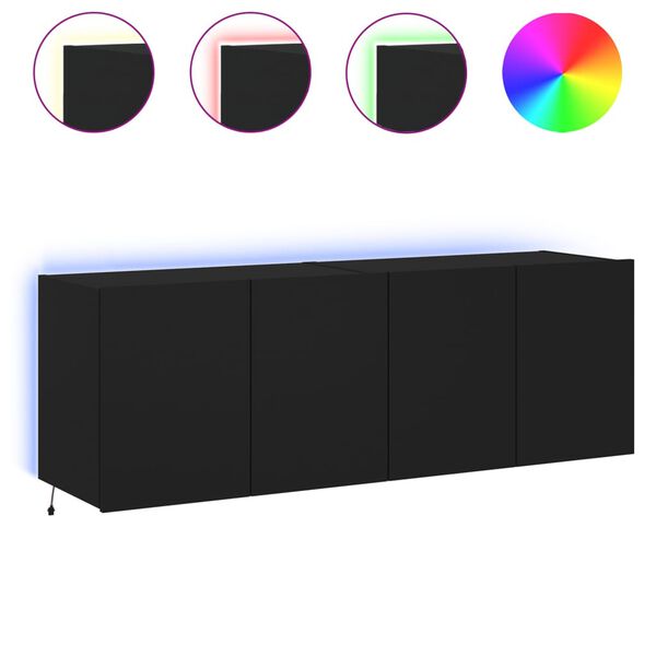 vidaXL TV Wall Cabinets with LED Lights 2 pcs Black 60x35x41 cm