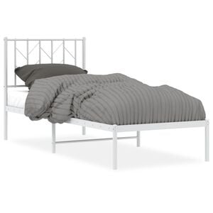 vidaXL Metal Bed Frame without Mattress with Headboard White 75x190cm
