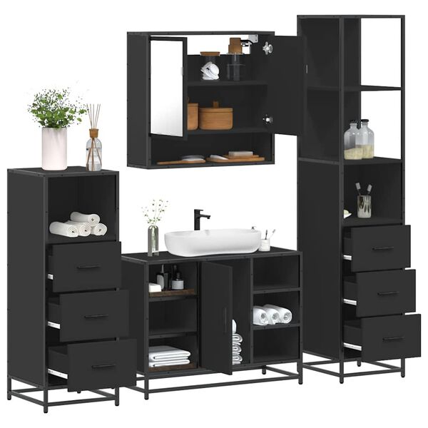 vidaXL 4&nbsp;Piece Bathroom Furniture Set&nbsp;Black Engineered Wood