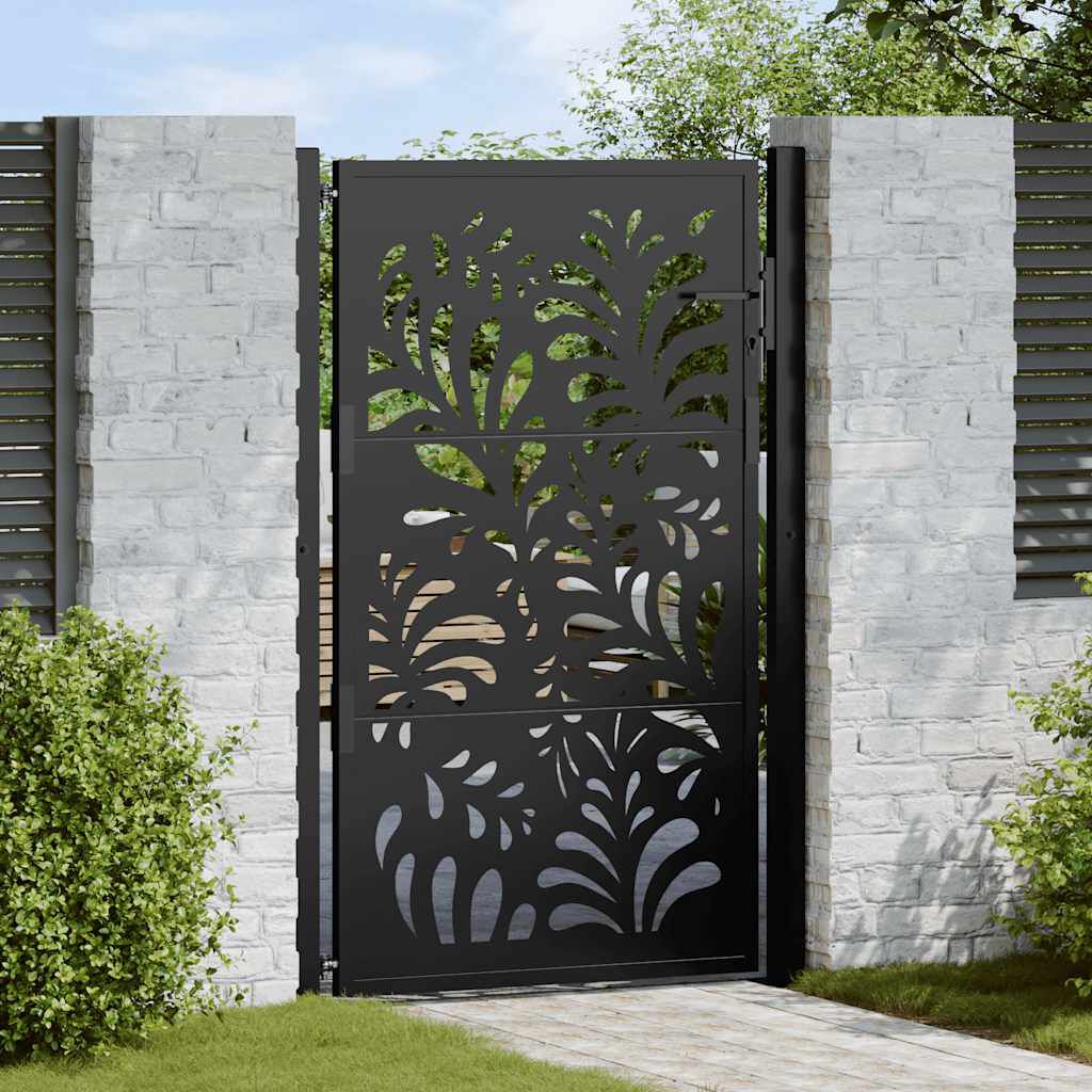 vidaXL Garden Gate Black 105x155 cm Steel Wave Design | vidaXL.ie