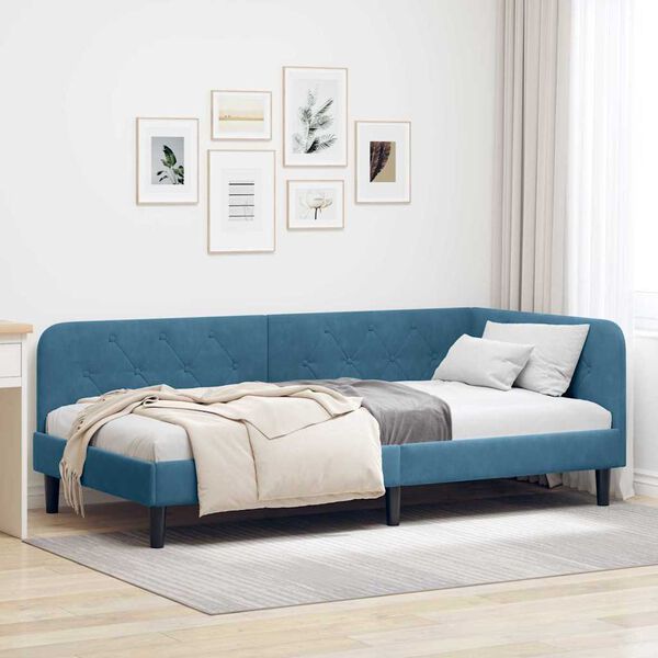 vidaXL Corner Bed Frame with Headboard Blue 100 x 200 cm Velvet