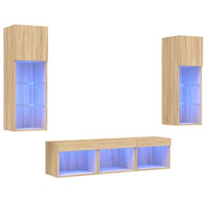 vidaXL 5 Piece TV Wall Units with LED Sonoma Oak Engineered Wood