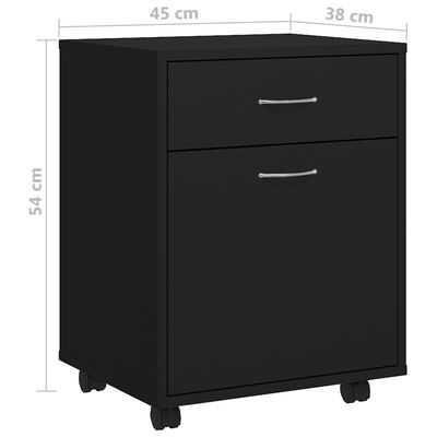 vidaXL Rolling Cabinet Black 45x38x54 cm Engineered Wood