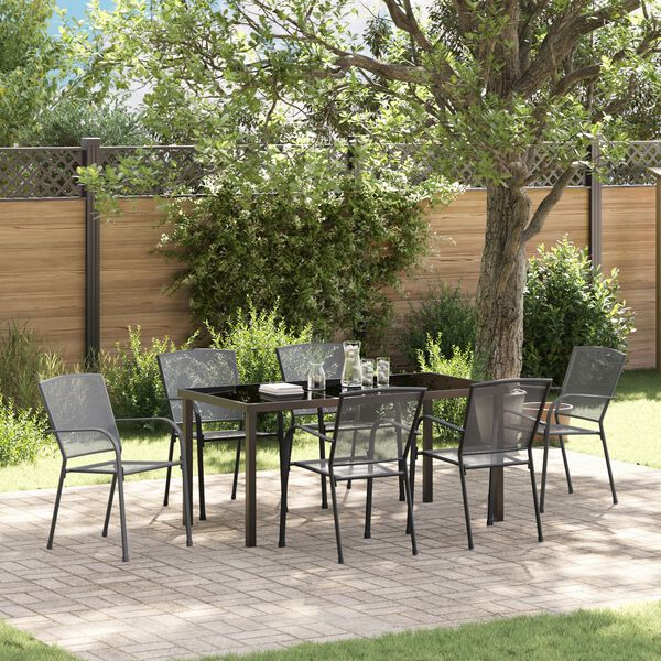 vidaXL Garden Dining Set 7 pcs Anthracite Powder-Coated Steel