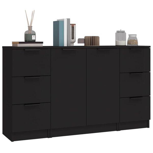 vidaXL Sideboards 3 pcs Black Engineered Wood
