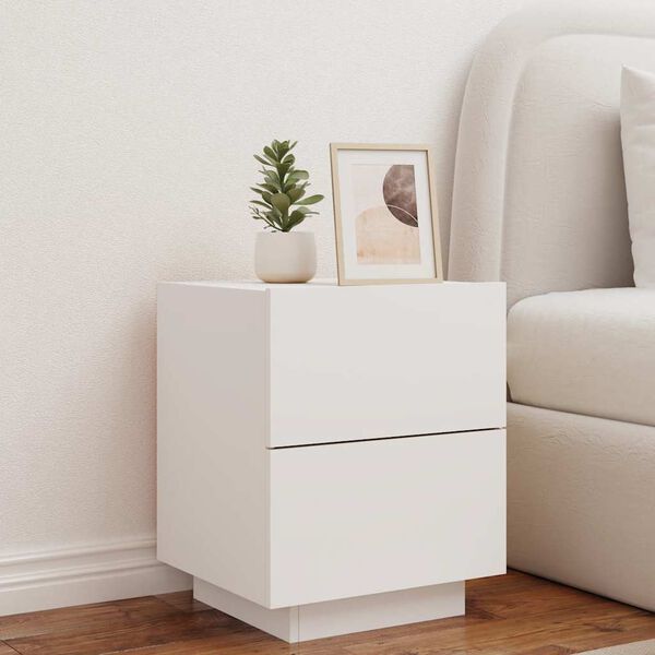 vidaXL Bedside Cabinets with LED Lights 2 pcs White Engineered Wood