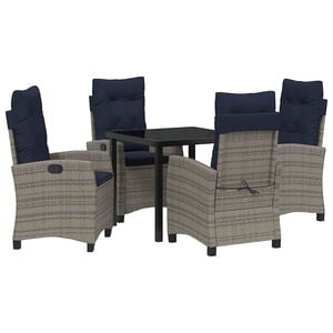 vidaXL Garden Dining Set with Cushion 5 pcs Grey Poly Rattan