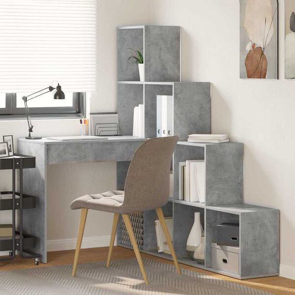 vidaXL Corner Desk with Shelf Concrete Grey 101.5 x 149.5 x 149.5 cm