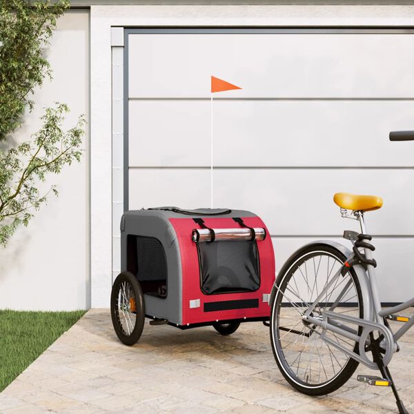 vidaXL Pet Bike Trailer Red and Grey Oxford Fabric&Iron