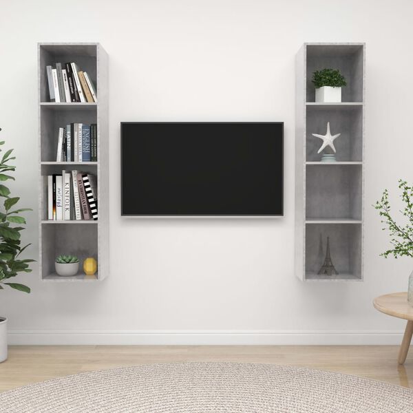 vidaXL Wall-mounted TV Cabinets 2 pcs Concrete Grey Engineered Wood