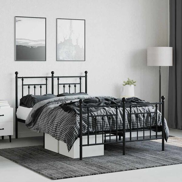 vidaXL Metal Bed Frame without Mattress with Footboard Black 120x190cm