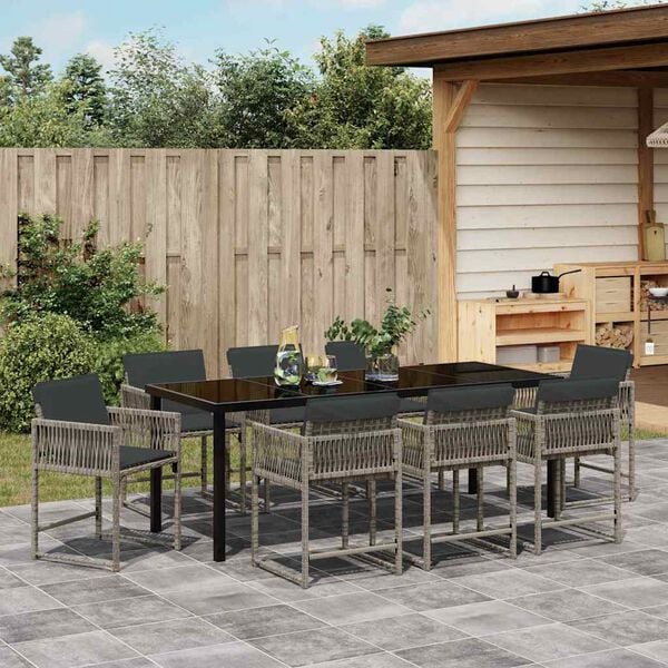 vidaXL Garden Dining Set 9 pcs Grey Poly Rattan