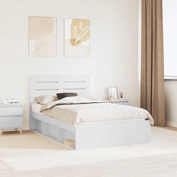 vidaXL Bed Frame with Headboard White 135 x 190 cm Solid Pine Wood
