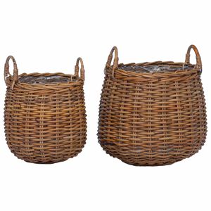 vidaXL Planter Basket with Storage 2 pcs Brown Lacak Rattan