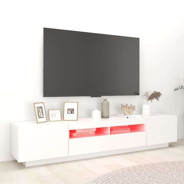 vidaXL TV Cabinet with LED Lights White 200x35x40 cm