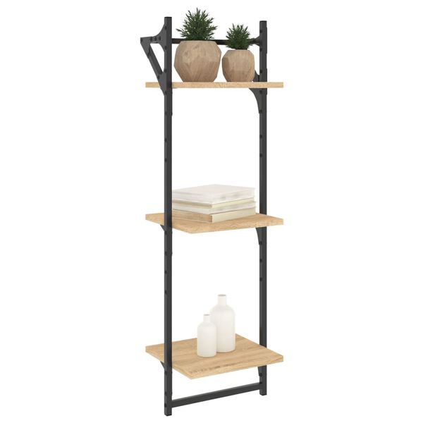 vidaXL 3-Tier Wall Shelves with Bars 2 pcs Sonoma Oak 30x25x100 cm