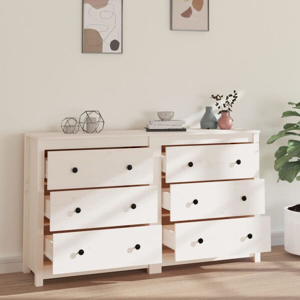 vidaXL Sideboard White 140x35x80 cm Solid Wood Pine