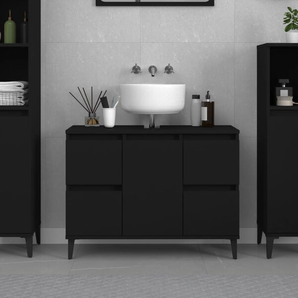 vidaXL Sink Cabinet Black 80x33x60 cm Engineered Wood