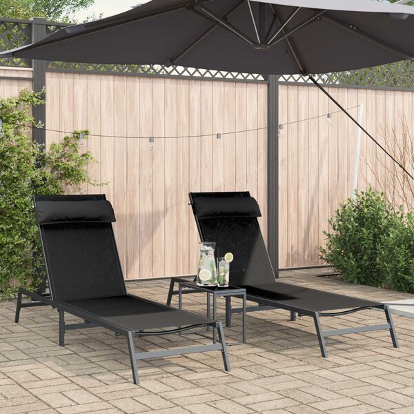 vidaXL Sunloungers 2-person 3 pcs Black and Anthracite Steel