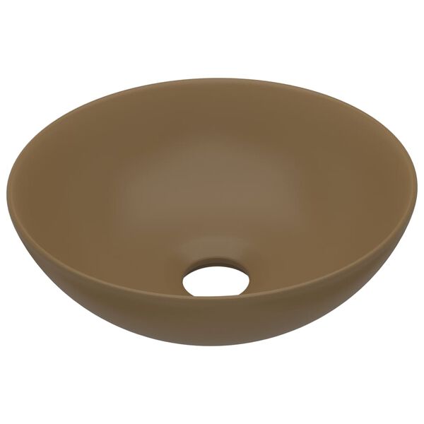 vidaXL Bathroom Sink Ceramic Matt Cream Round