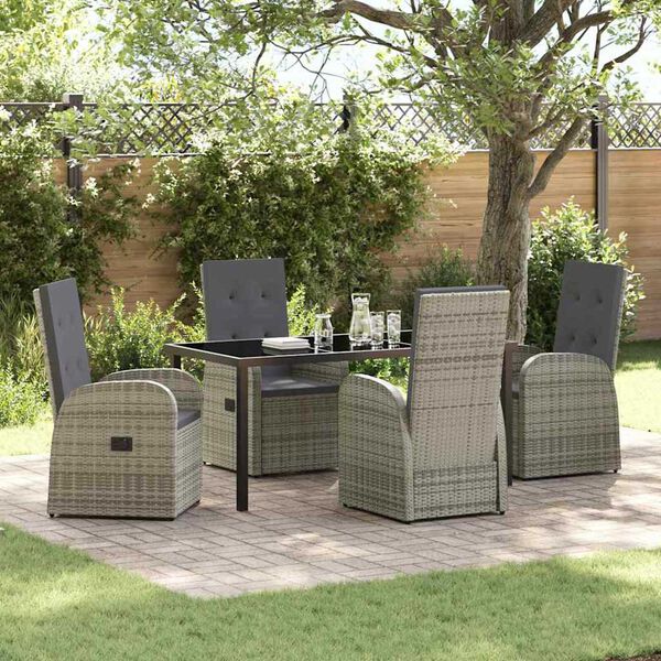 vidaXL Garden Dining Set with Cushion 5 pcs Grey Poly Rattan