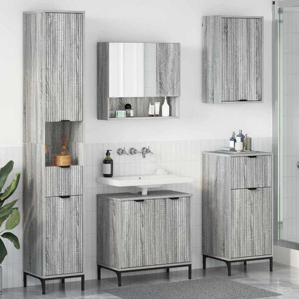 vidaXL Bathroom Furniture Set Grey Sonoma Engineered wood, Metal