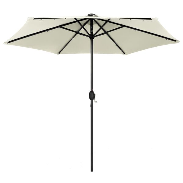 vidaXL Garden Parasol with LED Lights and Aluminium Pole 270 cm Sand White