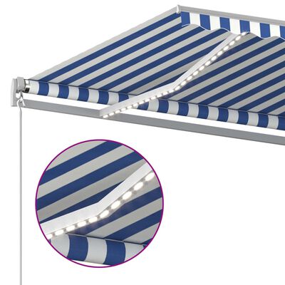 vidaXL Automatic Awning with LED&Wind Sensor 4.5x3 m Blue and White