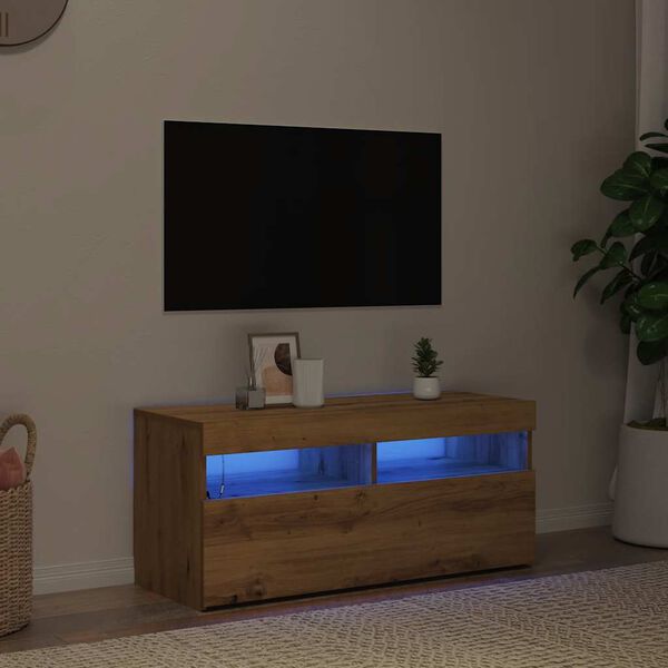 vidaXL TV Cabinet with LED Lights Artisan Oak 90x35x40 cm Engineered Wood