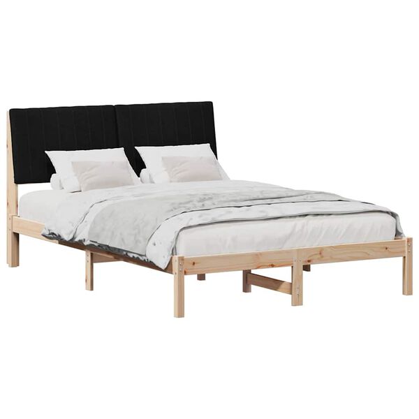 vidaXL Bed Frame with Headboard Black 140 x 200 cm Solid Pine Wood