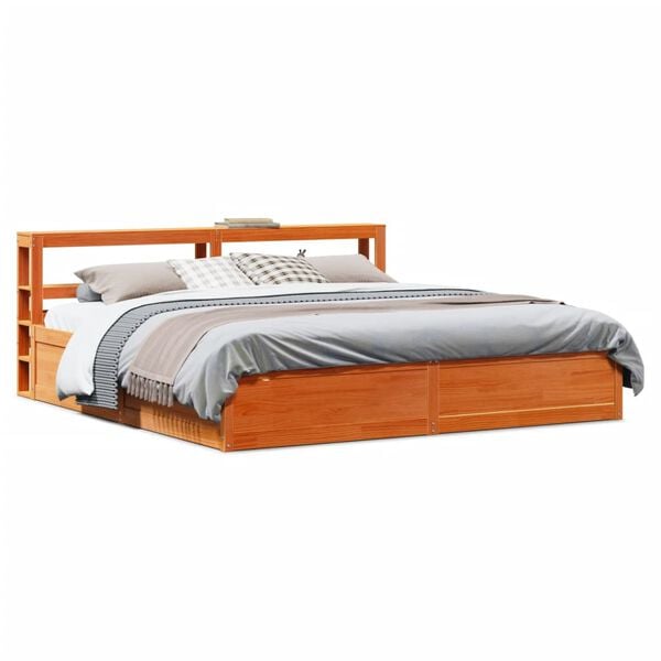 vidaXL Bed Frame with Headboard Wax Brown 180x200 cm Super King Solid Wood Pine
