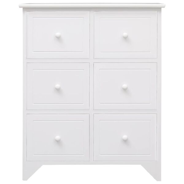 vidaXL Side Cabinet with 6 Drawers White 60x30x75 cm Paulownia Wood