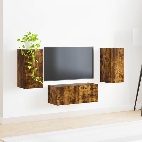 vidaXL TV Cabinet Set Wall-mounted 6 pcs Smoked Oak Engineered Wood